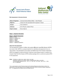 Risk Assessment of Gunnera Tinctoria Name of Organism: Gunnera Tinctoria (Molina) Mirbel – Giant Rhubarb Objective: Assess Th