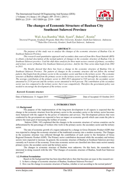 The Changes of Economic Structure of Baubau City Southeast Sulawesi Province