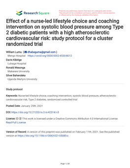 Effect of a Nurse-Led Lifestyle Choice and Coaching Intervention On