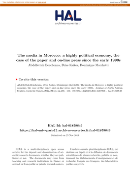 A Highly Political Economy, the Case of the Paper and On-Line Press Since the Early 1990S Abdelfettah Benchenna, Driss Ksikes, Dominique Marchetti