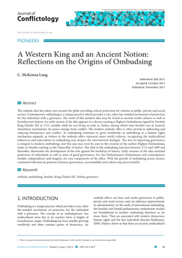 A Western King and an Ancient Notion: Reflections on the Origins of Ombudsing