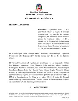 República Dominicana TRIBUNAL CONSTITUCIONAL En Caso De No Obtemperar a Abandonar El Apartamento Donde Vive, Se Le Privaría De Su Libertad