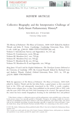 Collective Biography and the Interpretative Challenge of Early-Stuart Parliamentary History*