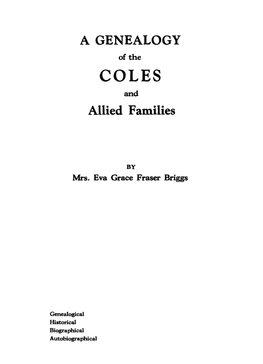 A GENEALOGY of the COLES and Allied F Amities