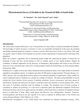 Phytochemical Survey of Orchids in the Tirunelveli Hills of South India