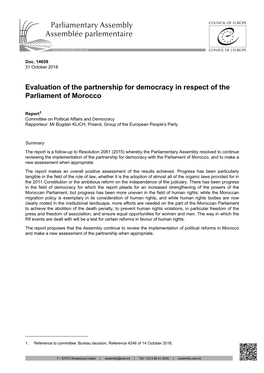 Evaluation of the Partnership for Democracy in Respect of the Parliament of Morocco