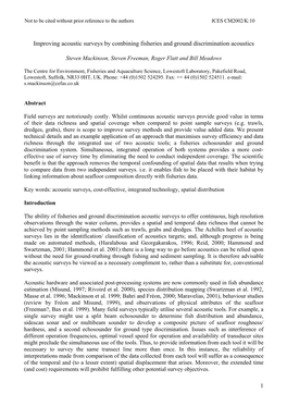 Improving Acoustic Surveys by Combining Fisheries and Ground Discrimination Acoustics. ICES CM 2002/K10