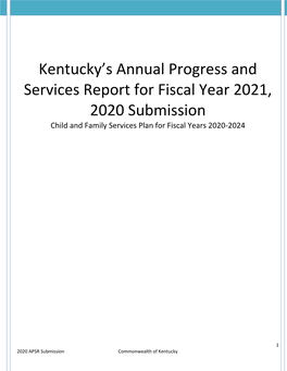 Kentucky's Annual Progress and Services Report for Fiscal Year 2021, 2020 Submission