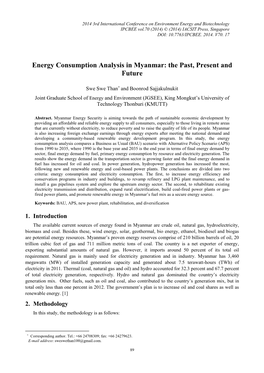 Energy Consumption Analysis in Myanmar: the Past, Present and Future