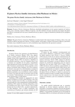 El Género Pluchea (Familia Asteraceae, Tribu Plucheeae) En México