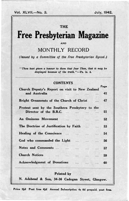 Free Presbyterian Magazine and MONTHLY RECORD (Issued by a Committee of the Free Presbyterian Synod.)