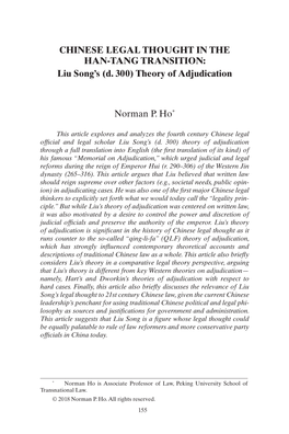 CHINESE LEGAL THOUGHT in the HAN-TANG TRANSITION: Liu Song’S (D