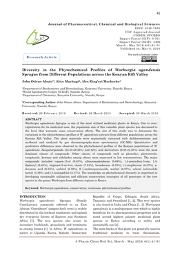 Diversity in the Phytochemical Profiles of Warburgia Ugandensis Sprague from Different Populations Across the Kenyan Rift Valley