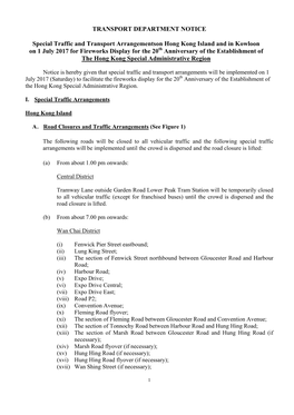 Special Traffic and Transport Arrangements on Hong Kong Island