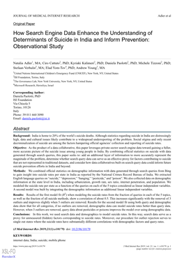How Search Engine Data Enhance the Understanding of Determinants of Suicide in India and Inform Prevention: Observational Study