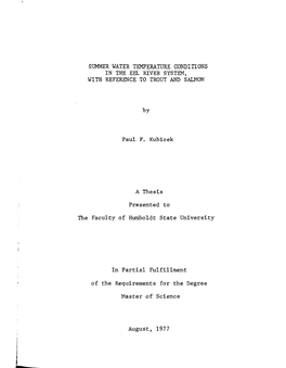 Summer Water Temperature Conditions in the Eel River System, with Reference to Trout and Salmon