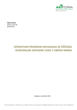 Operativni Program Odvajanja in Čiščenja Komunalne Odpadne Vode V Občini Mirna