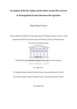 An Analysis of the Fire Regime and Its Effects on Post-Fire Recovery in Namaqualand Granite Renosterveld Vegetation