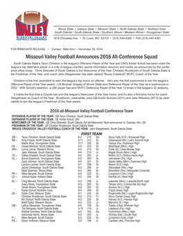 Missouri Valley Football Announces 2016 All-Conference Squad