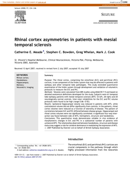 Rhinal Cortex Asymmetries in Patients with Mesial Temporal Sclerosis