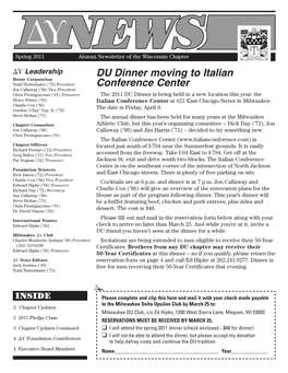 DU Dinner Moving to Italian Conference Center