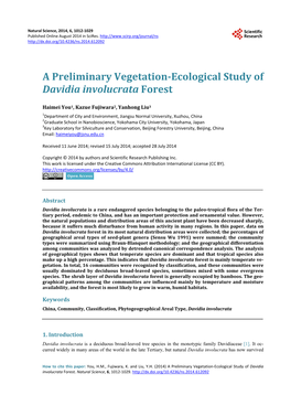 A Preliminary Vegetation-Ecological Study of Davidia Involucrata Forest