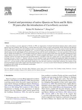 Control and Persistence of Native Opuntia on Nevis and St. Kitts 50 Years After the Introduction of Cactoblastis Cactorum