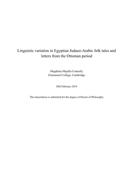 Linguistic Variation in Egyptian Judaeo-Arabic Folk Tales and Letters from the Ottoman Period