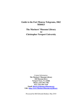 Guide to the Fort Monroe Telegrams, 1862 MS0413