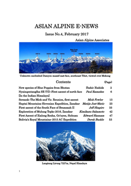 ASIAN ALPINE E-NEWS Issue No.4, February 2017 Asian Alpine Associates