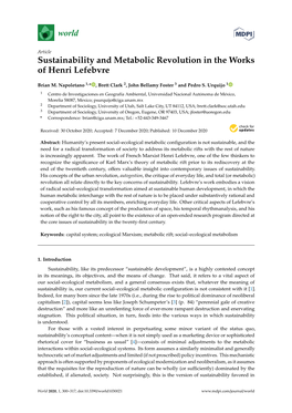 Sustainability and Metabolic Revolution in the Works of Henri Lefebvre