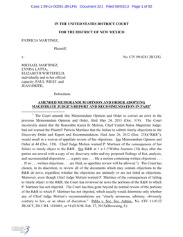 IN the UNITED STATES DISTRICT COURT for the DISTRICT of NEW MEXICO PATRICIA MARTINEZ, Plaintiff, V. No. CIV 09-0281 JB/LFG MICH