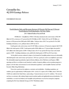 Caterpillar Inc. 4Q 2010 Earnings Release