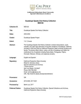 Guadalupe Speaks Oral History Collection MS0120