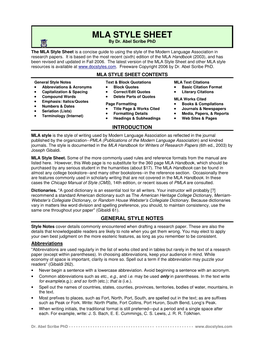 MLA Style Crib Sheet