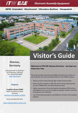 Alzenau, Germany Welcome to ITW EAE Alzenau Germany – We Hope You Enjoy Your Stay