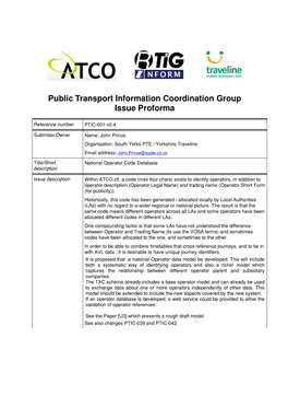 Public Transport Information Coordination Group Issue Proforma