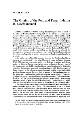 The Origins of the Pulp and Paper Industry in Newfoundland