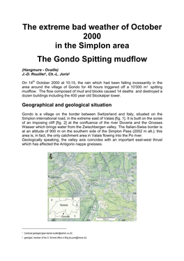 The Extreme Bad Weather of October 2000 in the Simplon Area the Gondo Spitting Mudflow