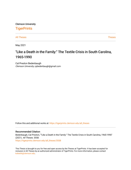 The Textile Crisis in South Carolina, 1965-1990