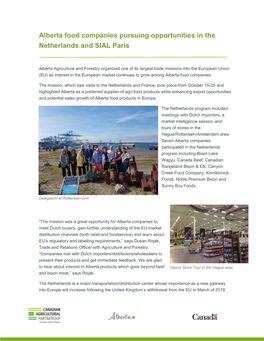 Alberta Food Companies Pursuing Opportunities in the Netherlands and SIAL Paris