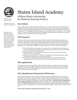 Staten Island Academy William Winter Scholarship Albert R