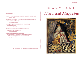 Maryland Historical Magazine Patricia Dockman Anderson, Editor Matthew Hetrick, Associate Editor Christopher T