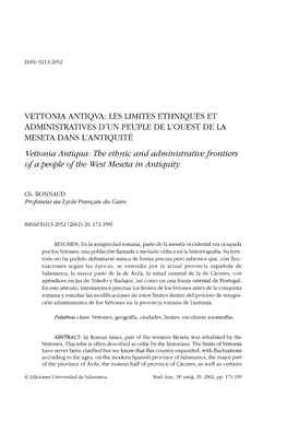 Vettonia Antiqva: Les Limites Ethniques Et Administratives D'un Peuple De L