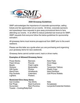 2020 Giveaway Guidelines SMIP Acknowledges the Importance Of