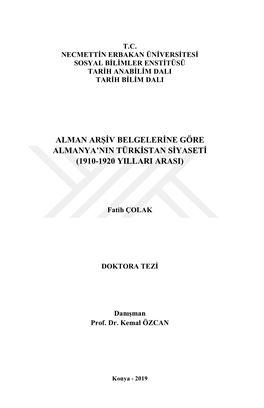 Alman Arşiv Belgelerine Göre Almanya'nın Türkistan Siyaseti