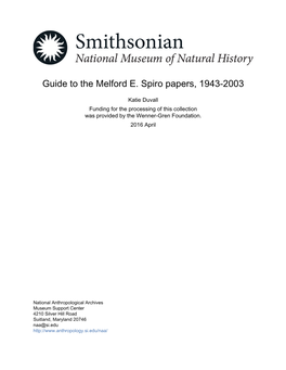 Guide to the Melford E. Spiro Papers, 1943-2003
