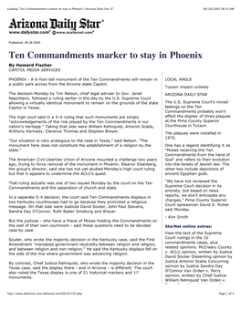 Ten Commandments Marker to Stay in Phoenix | Arizona Daily Star ®” 06/28/2005 06:35 AM