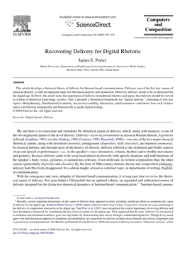 Recovering Delivery for Digital Rhetoric James E