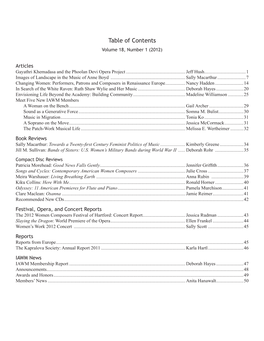 Table of Contents Volume 18, Number 1 (2012)